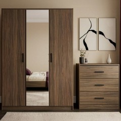 Chambre complete adulte - AZUKA - OrmeTorréfié - Lit 140 x 190 cm -