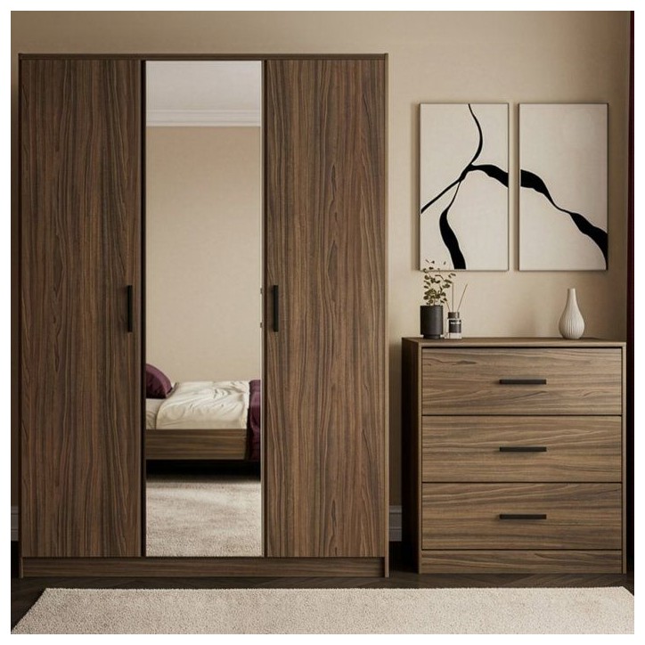 Chambre complete adulte - AZUKA - OrmeTorréfié - Lit 140 x 190 cm - 2 chevets - 1 commode - 1 armoire - PARISOT