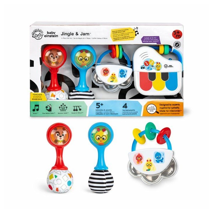 BABY EINSTEIN- Coffret cadeau bébé musical Jingle & Jam 3 jouets musicaux: mini tambourin, 2 maracas, piano bébé
