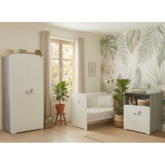 Chambre bébé trio Leaf: lit 120x60, commode a langer et armoire - Ba