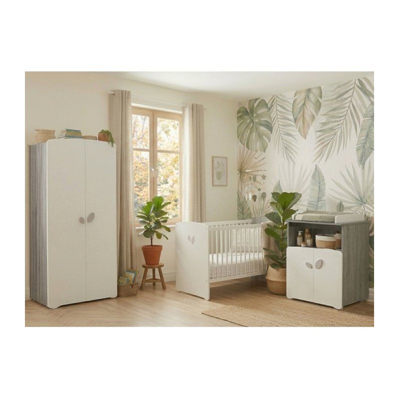 Chambre bébé trio Leaf: lit 120x60, commode a langer et armoire - Ba