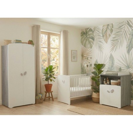 Chambre bébé trio Leaf: lit 120x60, commode a langer et armoire - Ba