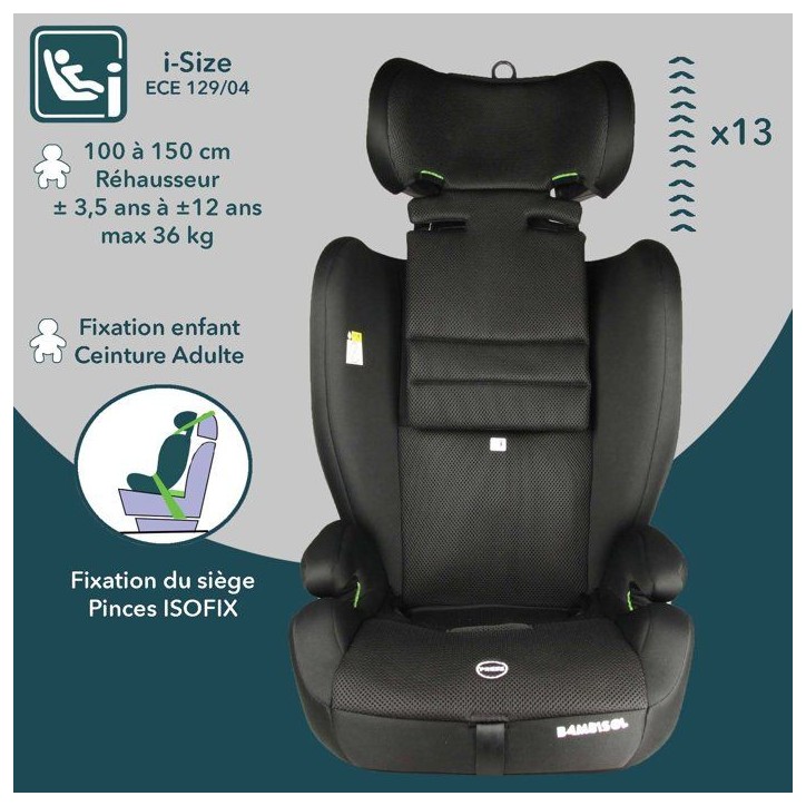 Siege auto évolutif - BAMBISOL - AY575N - Groupe 1/2/3 - I-Size - Isofix - Réducteur - Noir Siege auto évolutif - BAMBISOL - AY575N - Groupe 1/2/3 - I-Size - Isofix - Réducteur - Noir