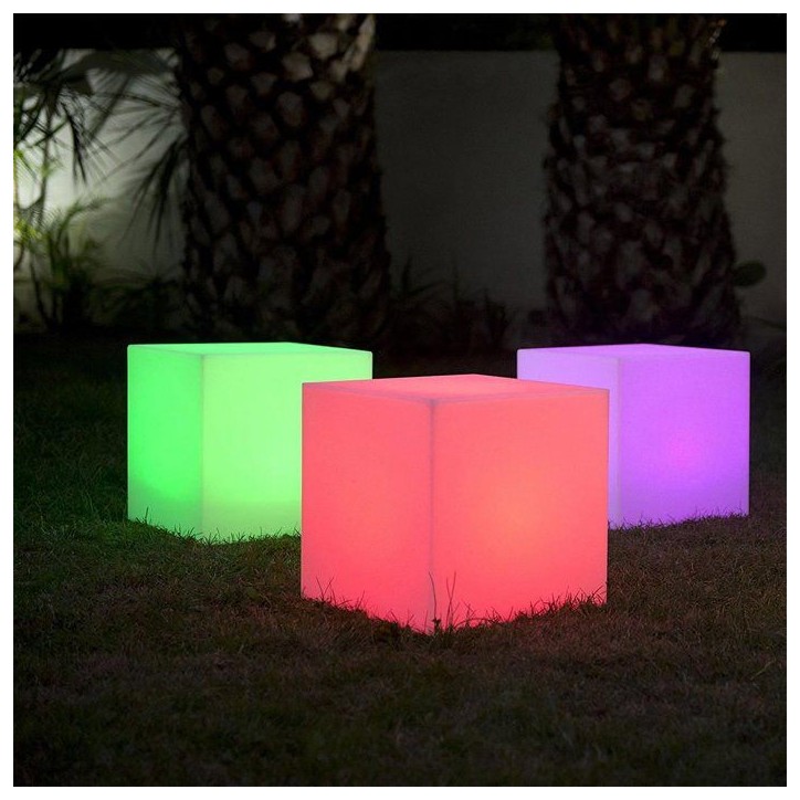 Cube lumineux / tabouret - LUMISKY - CARRY C40 - LED multicolore dimmable - Sans fil - Recharge induction - 40 cm