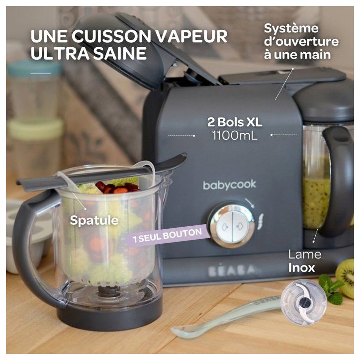 Pack robot cuiseur multifonction Babycook Duo + lot de cuilleres - BEABA - Robot 6-en-1 Gris foncé - Cuilleres silicone 1er âg Pack robot cuiseur multifonction Babycook Duo + lot de cuilleres - BEABA - Robot 6-en-1 Gris foncé - Cuilleres silicone 1er âg