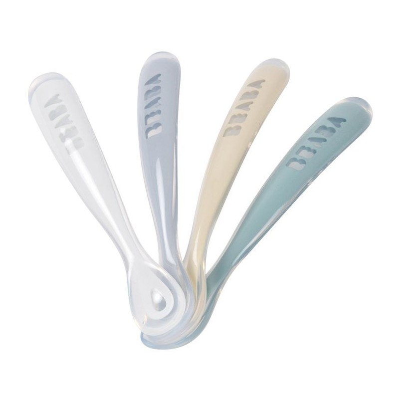 Lot de 4 cuilleres - BEABA - 1er âge - En silicone - Set Galet / Bleu