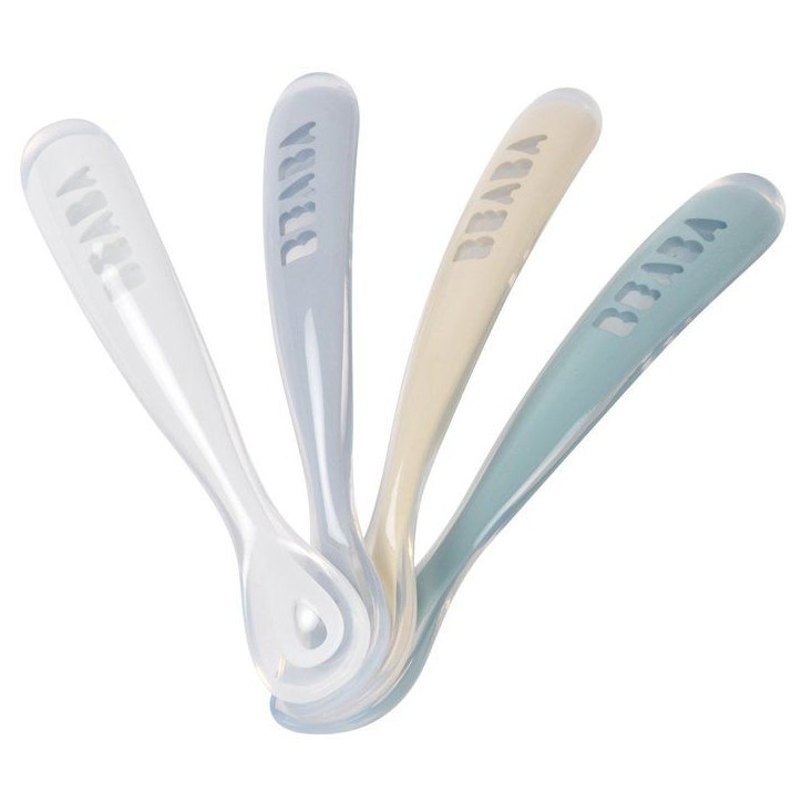 Lot de 4 cuilleres - BEABA - 1er âge - En silicone - Set Galet / Bleu nuage / Bleu baltique / Argile Lot de 4 cuilleres - BEABA - 1er âge - En silicone - Set Galet / Bleu nuage / Bleu baltique / Argile