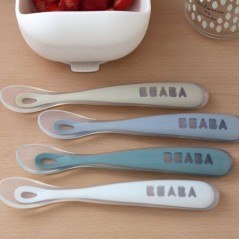 Lot de 4 cuilleres - BEABA - 1er âge - En silicone - Set Galet / Bleu