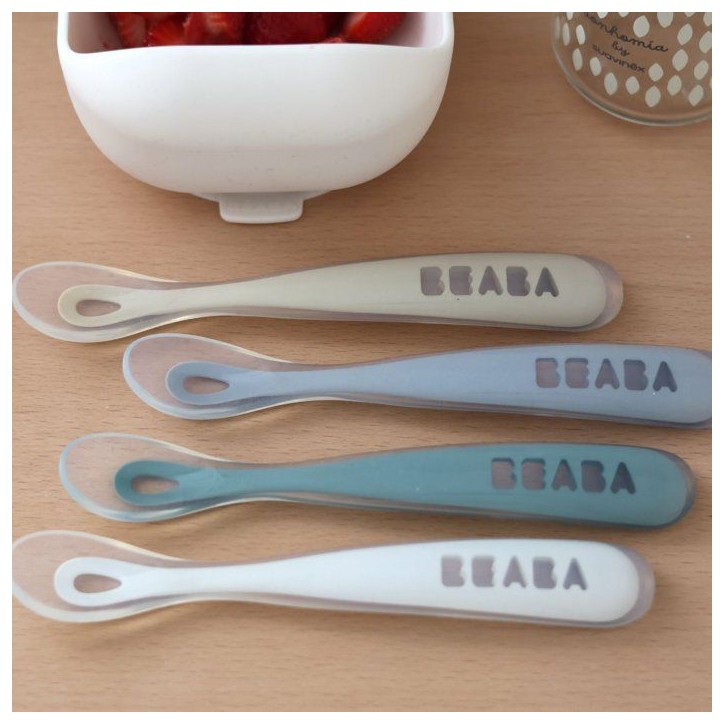Lot de 4 cuilleres - BEABA - 1er âge - En silicone - Set Galet / Bleu nuage / Bleu baltique / Argile Lot de 4 cuilleres - BEABA - 1er âge - En silicone - Set Galet / Bleu nuage / Bleu baltique / Argile