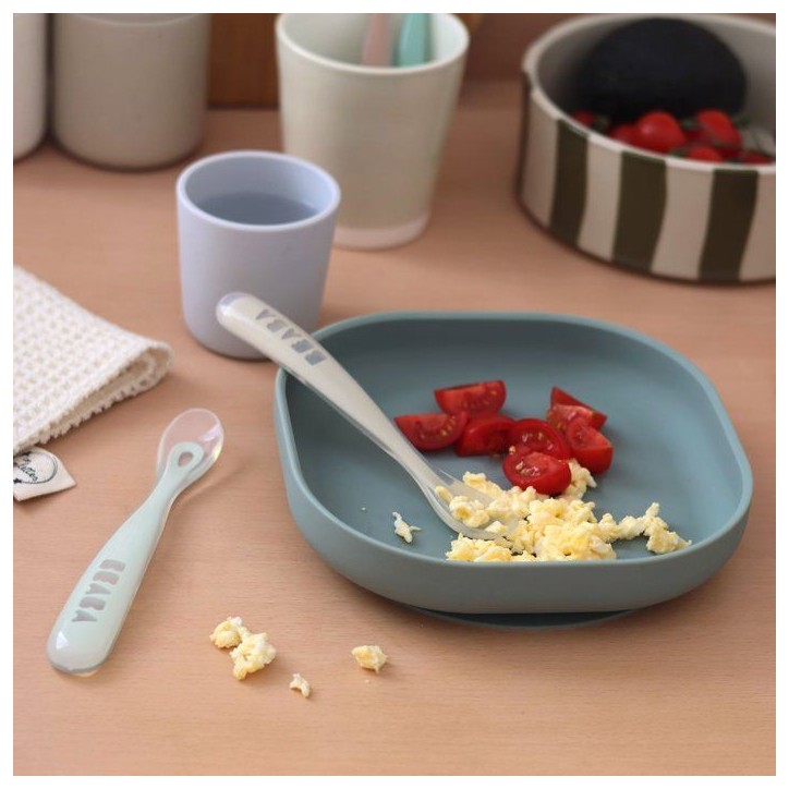 Lot de 4 cuilleres - BEABA - 1er âge - En silicone - Set Galet / Bleu nuage / Bleu baltique / Argile Lot de 4 cuilleres - BEABA - 1er âge - En silicone - Set Galet / Bleu nuage / Bleu baltique / Argile
