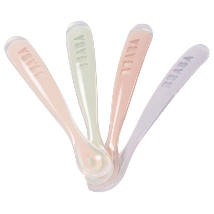Lot de 4 cuilleres - BEABA - 1er âge - En silicone - Set Barbe a papa / Guimauve / Vert de gris / Lila