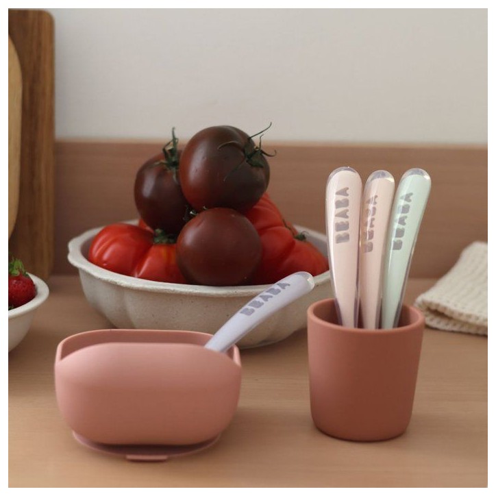 Lot de 4 cuilleres - BEABA - 1er âge - En silicone - Set Barbe a papa / Guimauve / Vert de gris / Lila