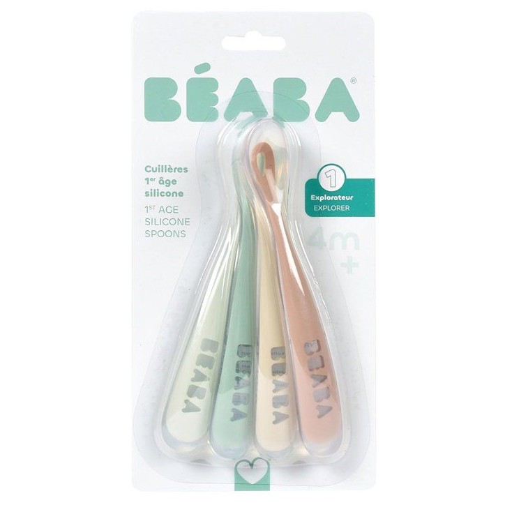 Lot de 4 cuilleres - BEABA - 1er âge - En silicone - Natural set