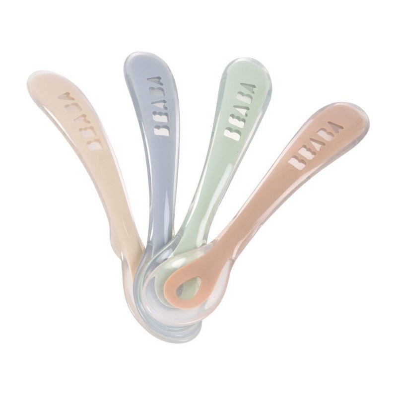 Lot de 4 cuilleres - BEABA - 2eme âge - En silicone - Natural set