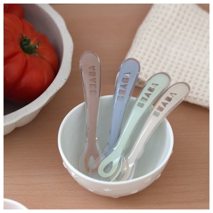 Lot de 4 cuilleres - BEABA - 2eme âge - En silicone - Natural set