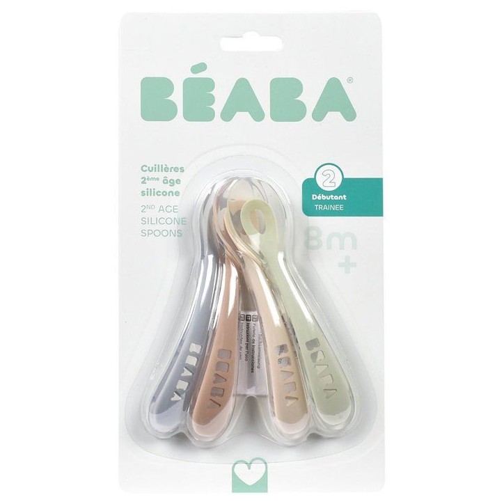 Lot de 4 cuilleres - BEABA - 2eme âge - En silicone - Natural set