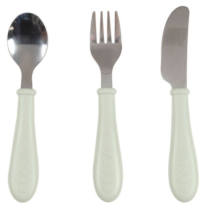 Set 3 couverts - BEABA - Inox - Vert de gris Set 3 couverts - BEABA - Inox - Vert de gris