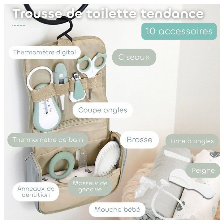 Trousse de toilette - BEABA - 10 accessoires - Vert sauge Trousse de toilette - BEABA - 10 accessoires - Vert sauge