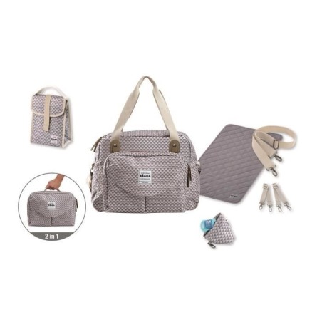 BEABA, Sac a langer Genéve II, Modulable, Grande contenance, Rangements multiples, Pochette avant amovible, Gris