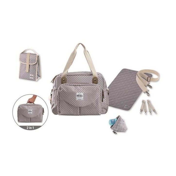 BEABA, Sac a langer Genéve II, Modulable, Grande contenance, Rangements multiples, Pochette avant amovible, Gris BEABA, Sac a langer Genéve II, Modulable, Grande contenance, Rangements multiples, Pochette avant amovible, Gris