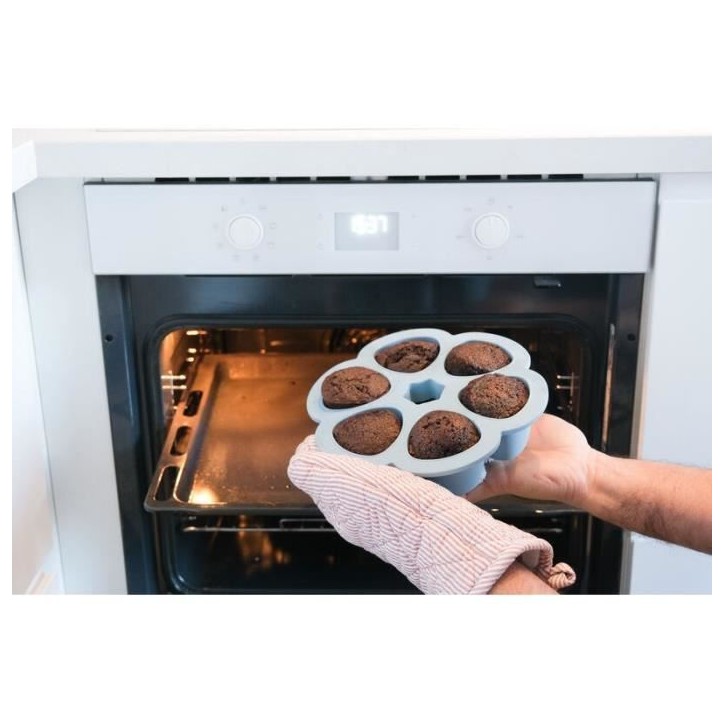 BEABA Multiportions en silicone de qualité premium, résistance thermique, couvercle hermétique, Fabriqué en Italie, 6x150 ml