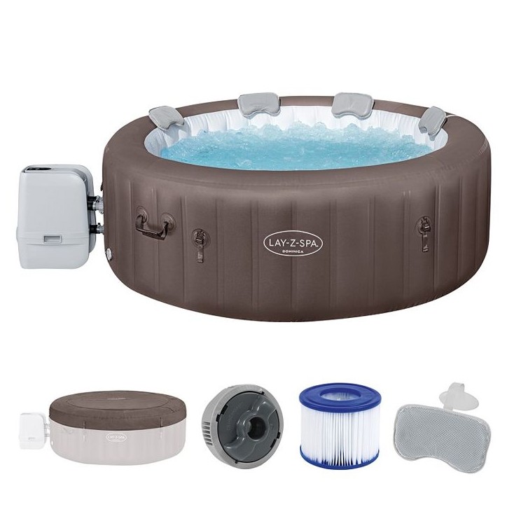 Spa gonflable BESTWAY - Lay-Z-Spa Dominica - 140 airjets - 196 x 71 cm - 4 a 6 places - Rond (couverture, cartouche, 4 appuie-te