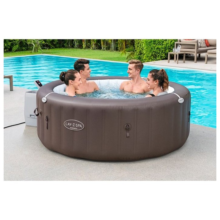 Spa gonflable BESTWAY - Lay-Z-Spa Dominica - 140 airjets - 196 x 71 cm - 4 a 6 places - Rond (couverture, cartouche, 4 appuie-te