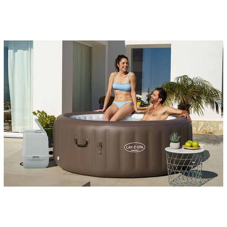 Spa gonflable BESTWAY - Lay-Z-Spa Dominica - 140 airjets - 196 x 71 cm - 4 a 6 places - Rond (couverture, cartouche, 4 appuie-te