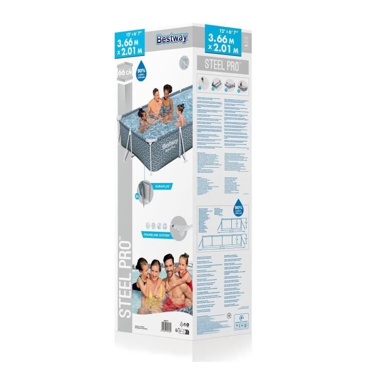Piscine hors sol tubulaire BESTWAY - Steel Pro™ - 366 x 201 x 66 cm - Rectangulaire - décor graphique Piscine hors sol tubulaire BESTWAY - Steel Pro™ - 366 x 201 x 66 cm - Rectangulaire - décor graphique