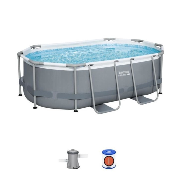 Kit Piscine hors sol tubulaire BESTWAY - Steel Pro MAX™ - 305 x 200 x 84 cm - Ovale (Livrée avev filtre a cartouche et 1 cart Kit Piscine hors sol tubulaire BESTWAY - Steel Pro MAX™ - 305 x 200 x 84 cm - Ovale (Livrée avev filtre a cartouche et 1 cart