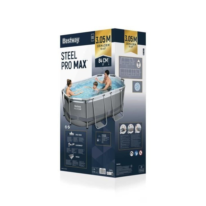 Kit Piscine hors sol tubulaire BESTWAY - Steel Pro MAX™ - 305 x 200 x 84 cm - Ovale (Livrée avev filtre a cartouche et 1 cart Kit Piscine hors sol tubulaire BESTWAY - Steel Pro MAX™ - 305 x 200 x 84 cm - Ovale (Livrée avev filtre a cartouche et 1 cart