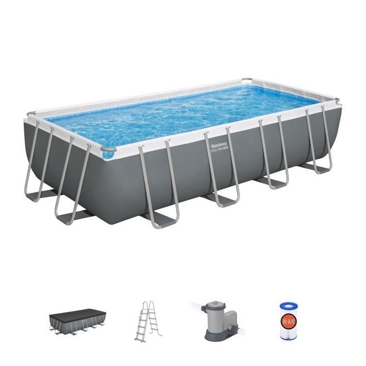 Kit Piscine hors sol tubulaire BESTWAY - Steel Pro Max™ - 549 x 274 x 122 cm - Rectangulaire (Filtre a cartouche, bâche, éch Kit Piscine hors sol tubulaire BESTWAY - Steel Pro Max™ - 549 x 274 x 122 cm - Rectangulaire (Filtre a cartouche, bâche, éch