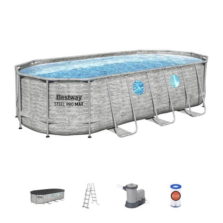 Kit Piscine hors sol tubulaire BESTWAY - Steel Pro Max™ - 549 x 274 x 122 cm - Ovale (Filtre a cartouche, bâche, échelle) Kit Piscine hors sol tubulaire BESTWAY - Steel Pro Max™ - 549 x 274 x 122 cm - Ovale (Filtre a cartouche, bâche, échelle)