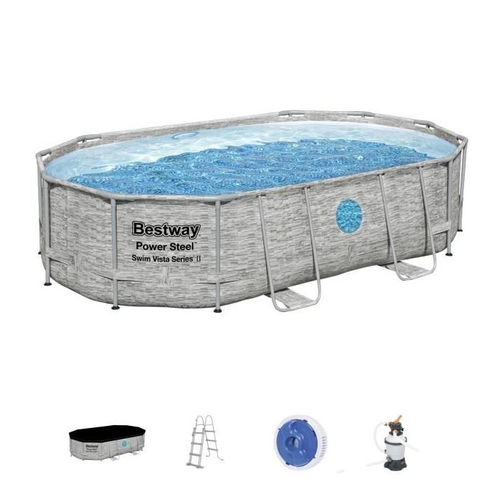Kit Piscine hors sol tubulaire BESTWAY - Steel Pro Max™ - 488 x 305 x 107 cm - Ovale (Filtre a sable, bâche, échelle) Kit Piscine hors sol tubulaire BESTWAY - Steel Pro Max™ - 488 x 305 x 107 cm - Ovale (Filtre a sable, bâche, échelle)