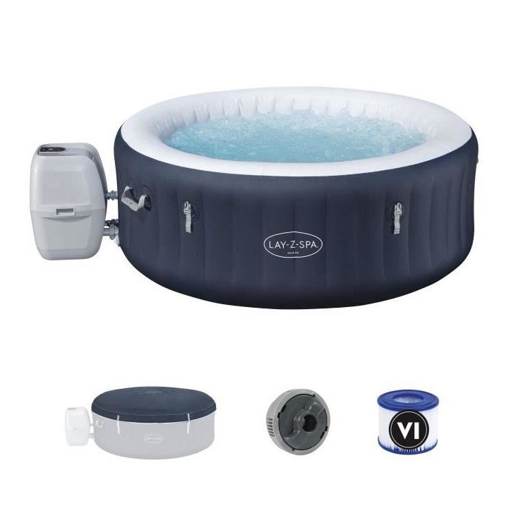 Spa gonflable BESTWAY - Lay-Z-Spa Miami - 120 airjets - 180 x 66 cm - 2 a 4 places - Rond (couverture, cartouche, diffuseur)