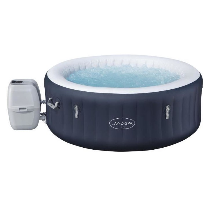Spa gonflable BESTWAY - Lay-Z-Spa Miami - 120 airjets - 180 x 66 cm - 2 a 4 places - Rond (couverture, cartouche, diffuseur)