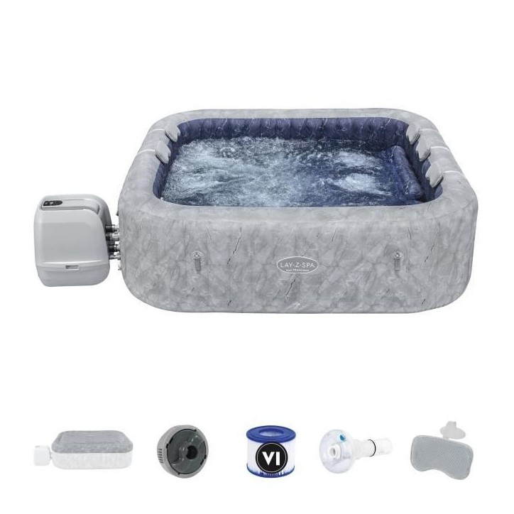 Spa gonflable BESTWAY - Lay-Z-Spa San Fransisco - Hydrojets - 230 x 230 x 71 cm - 5 a 7 places - Carré (couverture, 5 appuie-te Spa gonflable BESTWAY - Lay-Z-Spa San Fransisco - Hydrojets - 230 x 230 x 71 cm - 5 a 7 places - Carré (couverture, 5 appuie-te