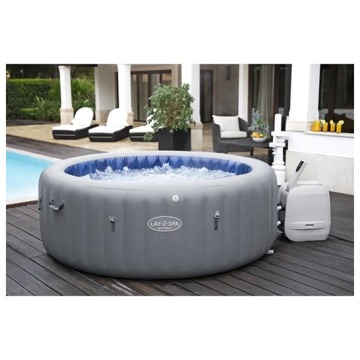Spa gonflable BESTWAY - Lay-Z-Spa Santorini - 5 a 7 places -Rond (Livré avec 5 appuie-tete rembourrés + 2 LED a eau ColorJet)