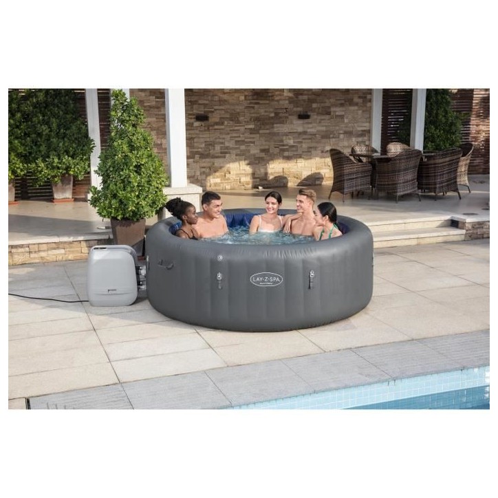 Spa gonflable BESTWAY - Lay-Z-Spa Santorini - 5 a 7 places -Rond (Livré avec 5 appuie-tete rembourrés + 2 LED a eau ColorJet)