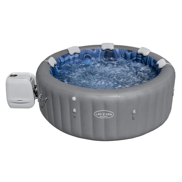 Spa gonflable BESTWAY - Lay-Z-Spa Santorini - 5 a 7 places -Rond (Livré avec 5 appuie-tete rembourrés + 2 LED a eau ColorJet)