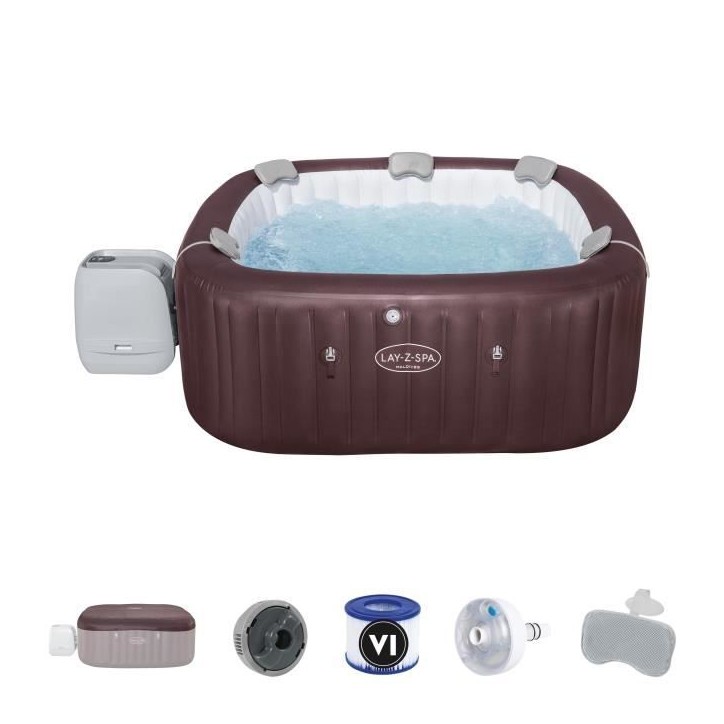 Spa gonflable BESTWAY - Lay-Z-Spa Maldives - Hydrojets - 201x201x80 cm - 5 a 7 places - Carré (couverture, cartouche, 5 appuie-