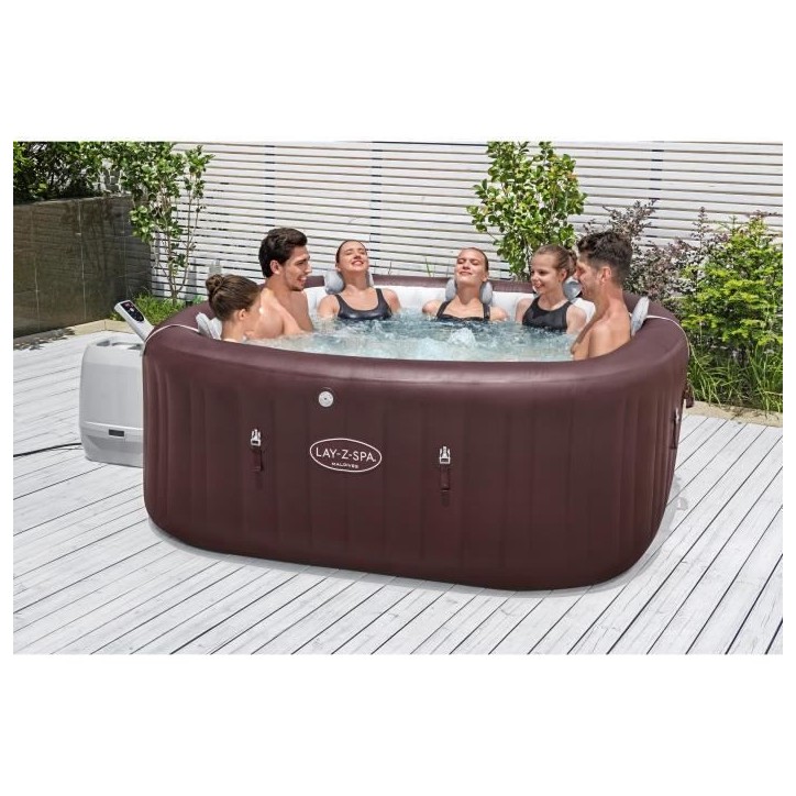 Spa gonflable BESTWAY - Lay-Z-Spa Maldives - Hydrojets - 201x201x80 cm - 5 a 7 places - Carré (couverture, cartouche, 5 appuie-