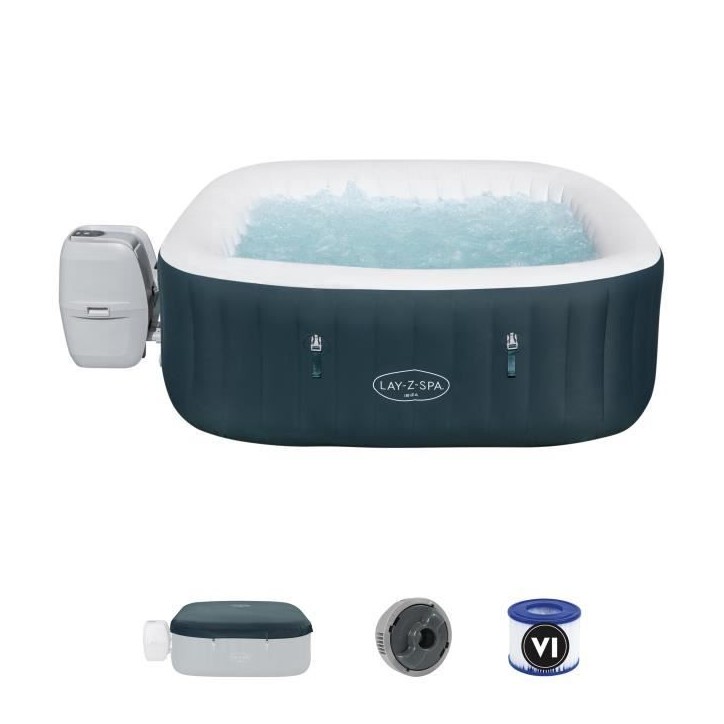 Spa gonflable BESTWAY - Lay-Z-Spa Ibiza - 140 airjets - 180 x 180 x 66 cm - 4 a 6 places - Carré (avec couverture, cartouche) Spa gonflable BESTWAY - Lay-Z-Spa Ibiza - 140 airjets - 180 x 180 x 66 cm - 4 a 6 places - Carré (avec couverture, cartouche)