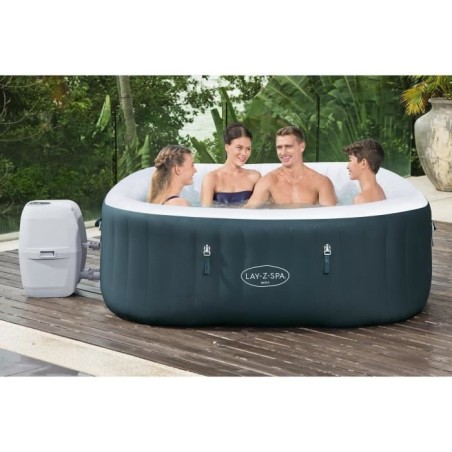 Spa gonflable BESTWAY - Lay-Z-Spa Ibiza - 140 airjets - 180 x 180 x 66 cm - 4 a 6 places - Carré (avec couverture, cartouche)