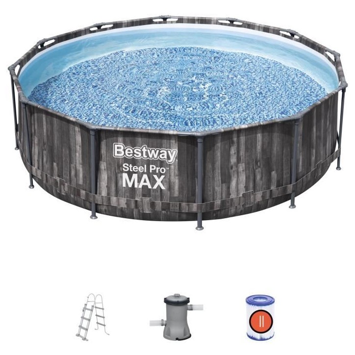 Kit Piscine hors sol tubulaire BESTWAY - Steel Pro Max™ - 366 x 100 cm - Ronde (filtre a cartouche, échelle, diffuseur) Kit Piscine hors sol tubulaire BESTWAY - Steel Pro Max™ - 366 x 100 cm - Ronde (filtre a cartouche, échelle, diffuseur)