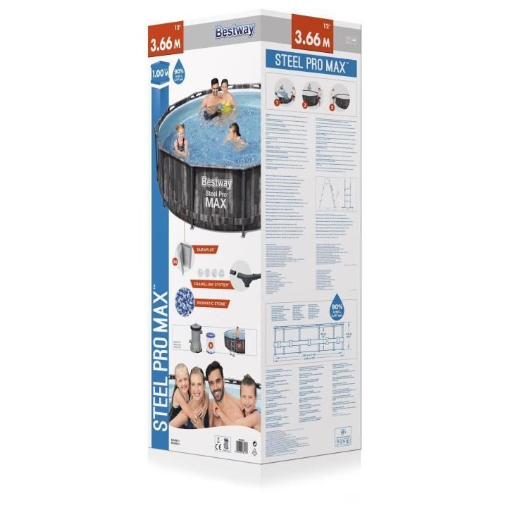 Kit Piscine hors sol tubulaire BESTWAY - Steel Pro Max™ - 366 x 100 cm - Ronde (filtre a cartouche, échelle, diffuseur) Kit Piscine hors sol tubulaire BESTWAY - Steel Pro Max™ - 366 x 100 cm - Ronde (filtre a cartouche, échelle, diffuseur)