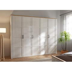 Armoire de chambre - BOHOL - Décor Chene blanchi - 5 portes battantes - L265,6 x P59,6 x H214 cm