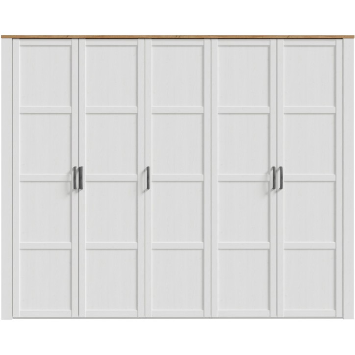Armoire de chambre - BOHOL - Décor Chene blanchi - 5 portes battantes - L265,6 x P59,6 x H214 cm