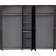 Armoire de chambre - BOHOL - Décor Chene et Noir - 5 portes battantes