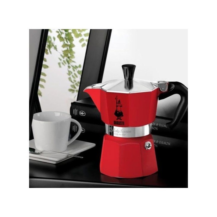 Cafetiere italienne - Bialetti - Moka Express - 3 Tasses - Rouge - Aluminium poli